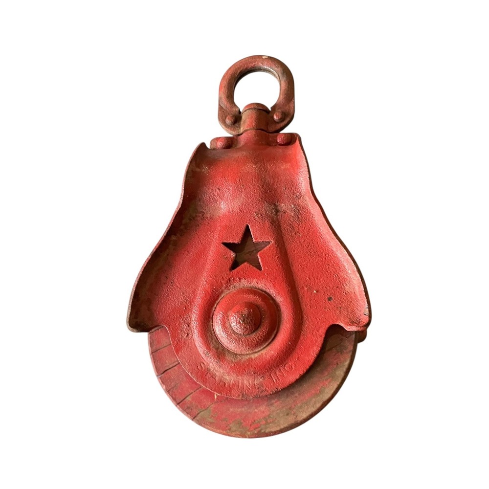 Vintage Cast Iron Pulley Wood Wheel Star Rustic Farmhouse Decor Starline‎
